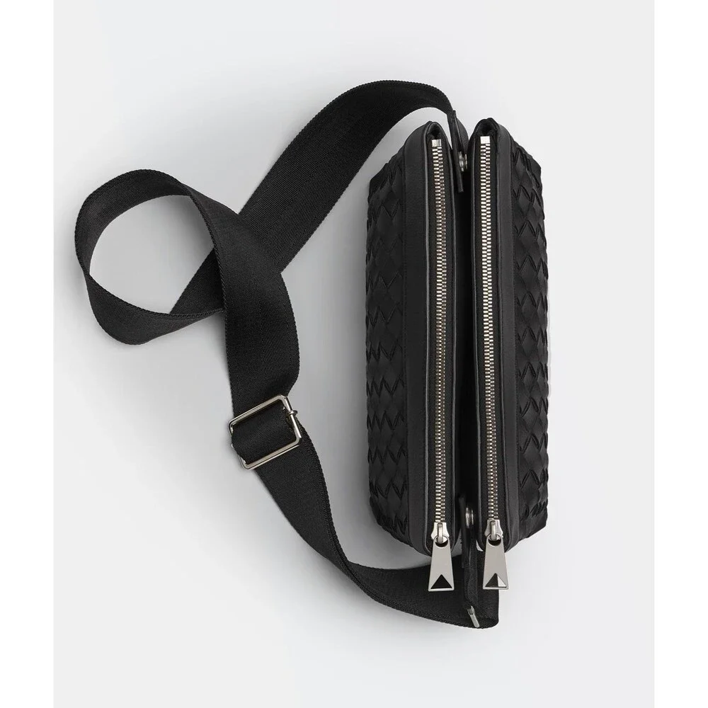 BOTTEGA VENETA Black Duo Intrecciato Leather Crossbody Bag $3100